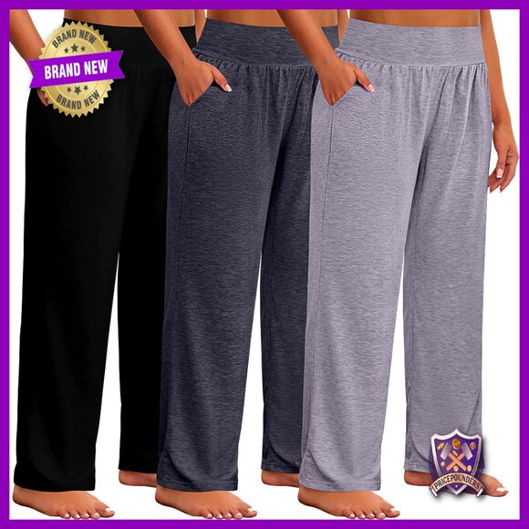 Pants - Plus Size Wide Leg Yoga Pants High Waist Sweatpants Lounge with Pockets